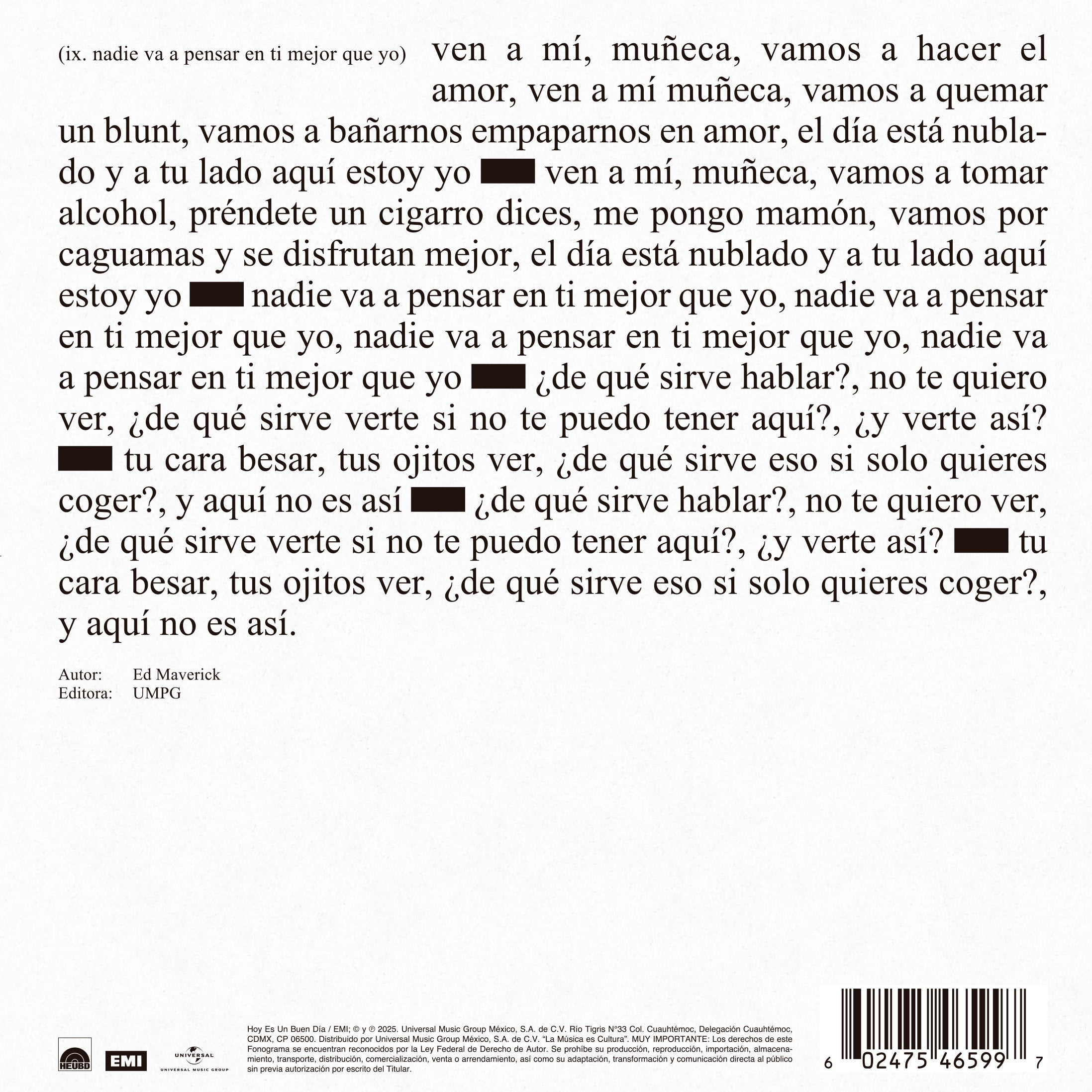 nadie va a pensar en ti mejor que yo (vinilo negro 7")