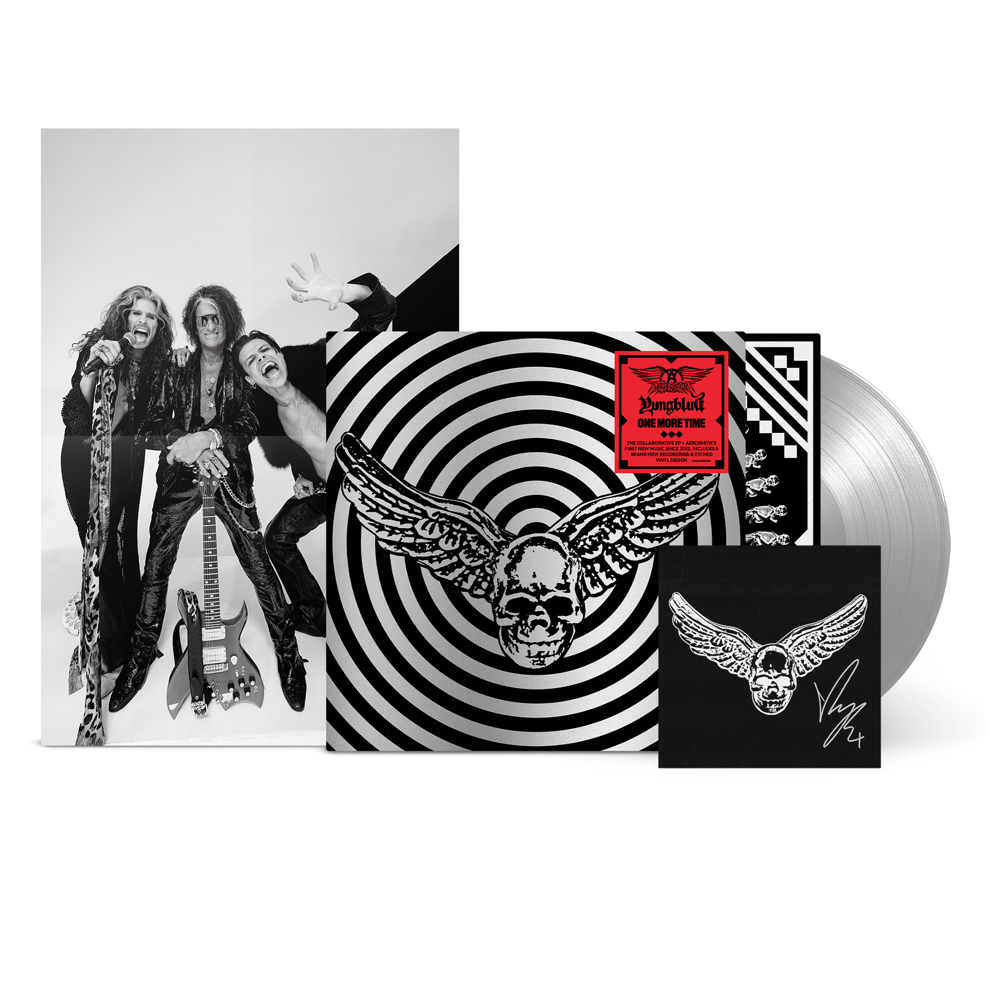 Aerosmith & YUNGBLUD - One More Time - Silver Vinyl (YUNGBLUD Store Exclusive) + Signed Art Card