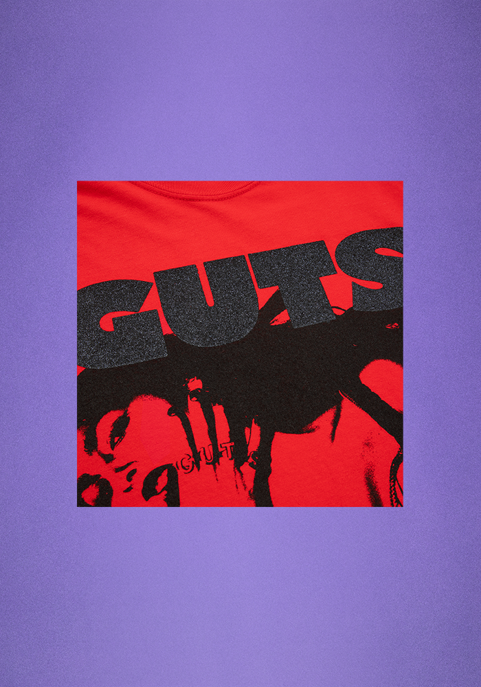 red glittering guts t-shirt